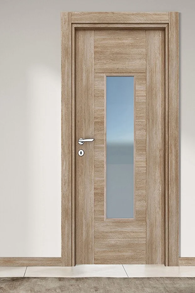 MELAMİN MODERN GÖKSU CAMLI ODA KAPISI, 86/204/9-13 CM